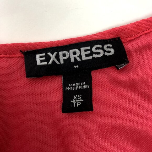 EXPRESS Embellished Beaded Mini Shift Dress Hot Pink Sleeveless A-Line V-Neck XS - Picture 6 of 6